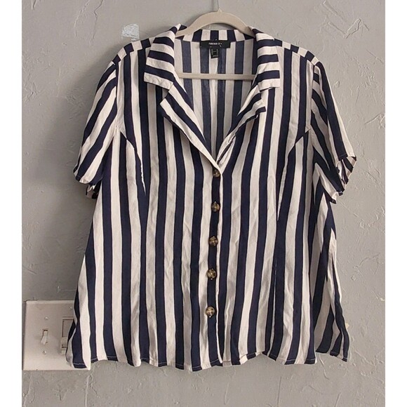 Forever 21 Women’s Button-Front Striped Rayon Blouse – Size 2X (Runs Small) - Picture 3 of 8
